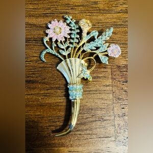 Vintage Floral Bouquet Brooch with Pink and Gold Accents